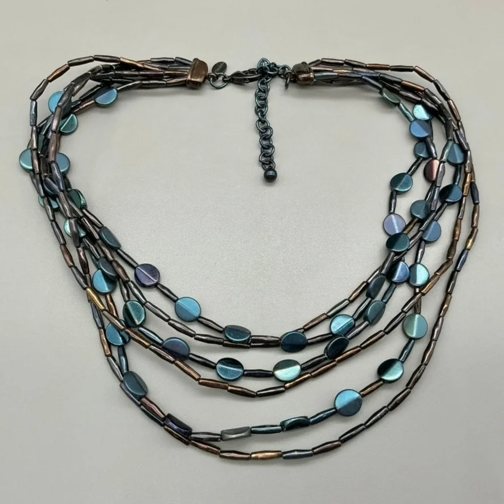 Chico's Necklace Womens Blue Multi-Strand Beaded Layered Statement 20-22 Inches